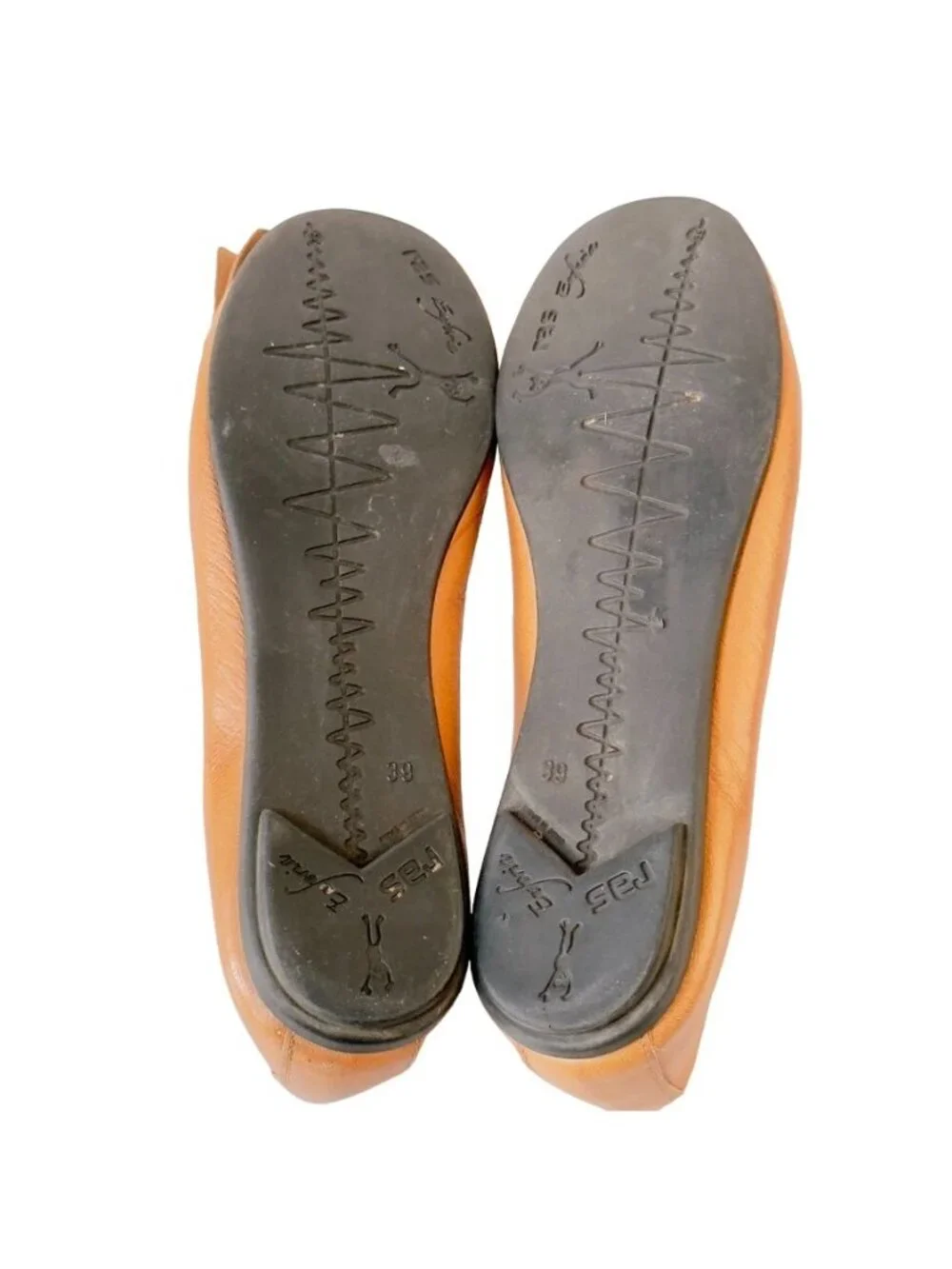 RAS Euforia Womens Tan Vintage Leather Ballet Flats Leather Rosette Size 39 US 9